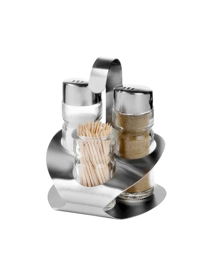 كويزين أرت Cuisine Art 3-Piece Soda Lime Glass Cruet Set with Stand